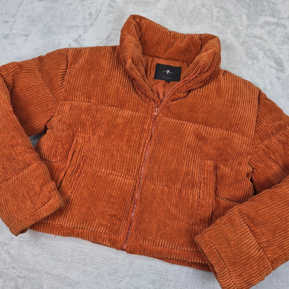 7 For All Mankind Burnt Orange Corduroy Puffer Jacket Cropped Quilted Medium